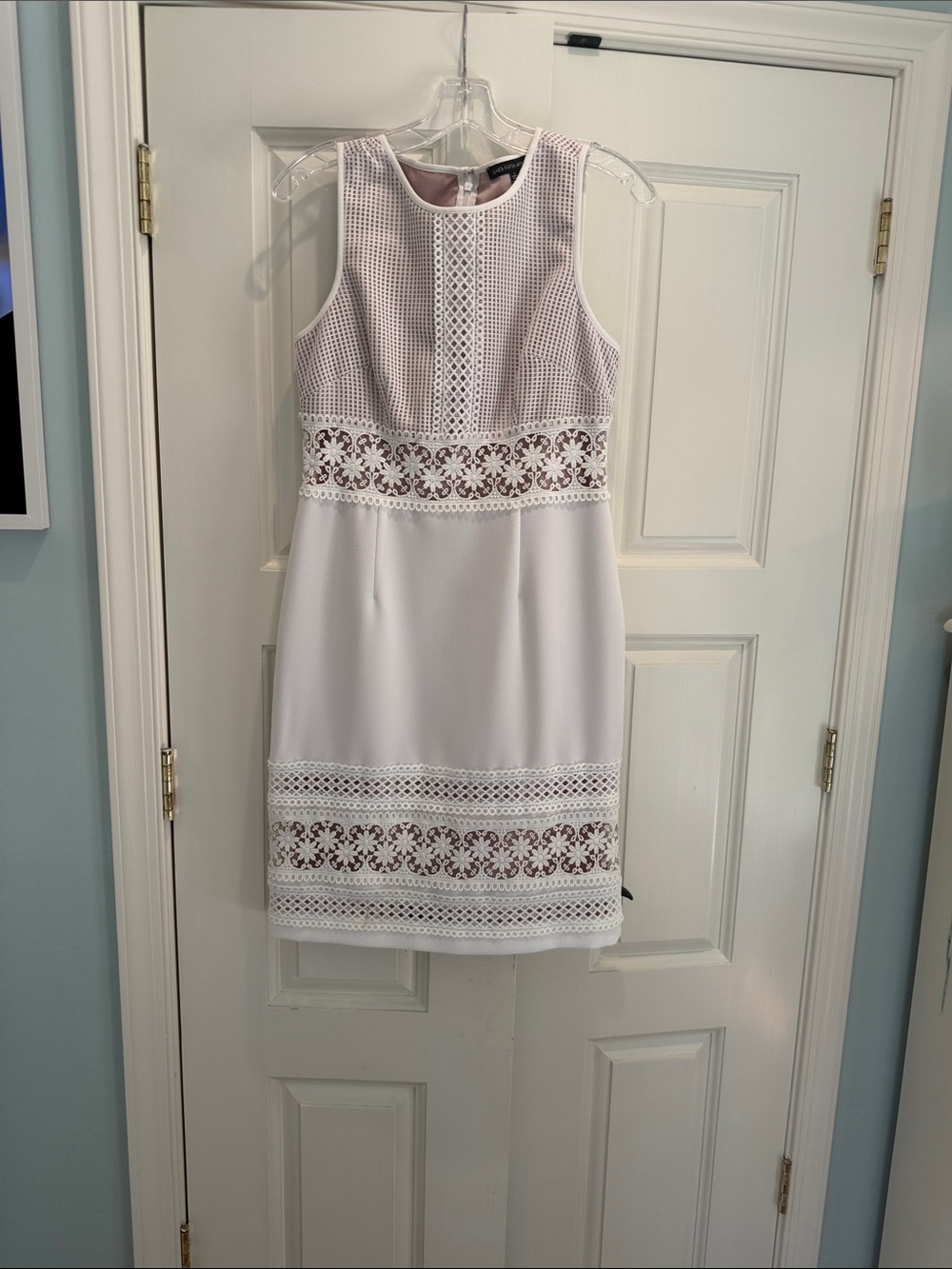 Saks Fifth Avenue Sleeveless White Lace-Trim Sheath Dress